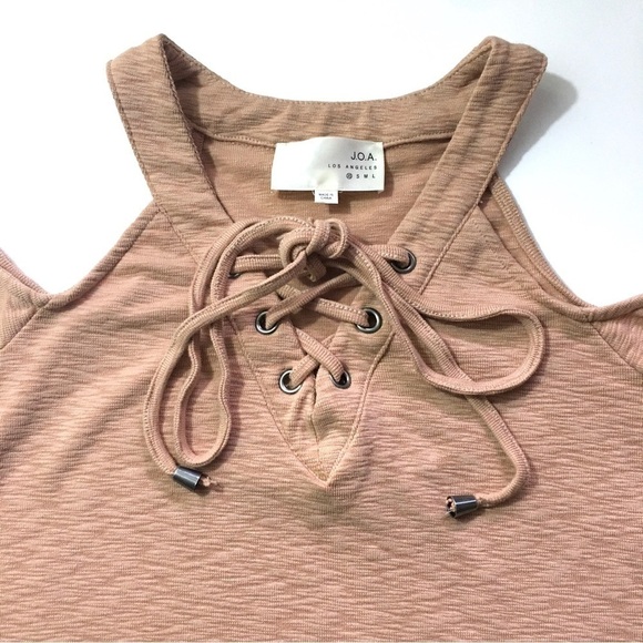 J.O.A. Off Shoulder Peach Top Lace Up Front - Picture 7 of 12